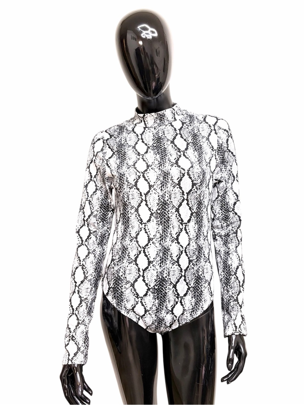Eye Candy Black & White Snake-Print Long Sleeve Bodysuit